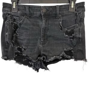 American Eagle Hi Rise Shortie Black Distressed Cut Off Goth Jean Shorts sz 6